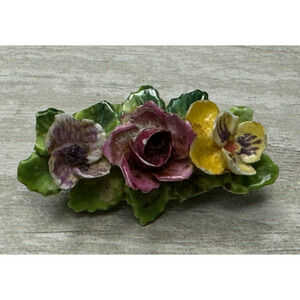 Vintage Crown Staffordshire England Porcelain Bouquet Flowers Brooch Pin